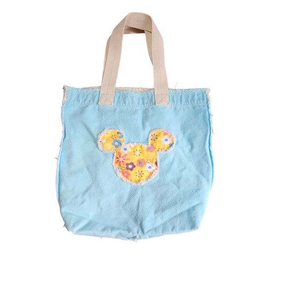 Disney Fabric Tote Bag – Mickey Silhouette Patch – Light Blue – Used - Picture 1 of 4